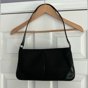 DKNY Jacquard Black Faux Patten Leather Logo Nylon Shoulder Bag